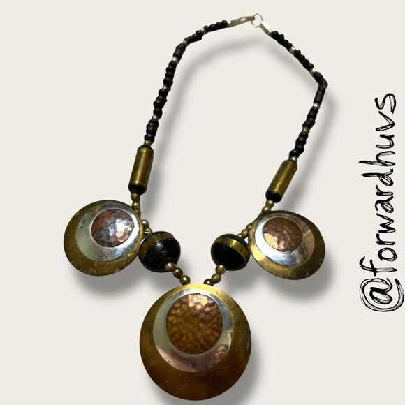 Hand Crafted Tribal-Inspired Necklace – Layered Copper & Silver Tone Discs - Picture 1 of 9